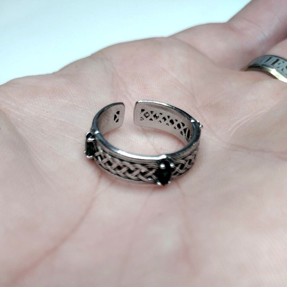 Celtic Emerald Ring Adjustable Silver Plated St Patrick's Christmas Irish Gift!